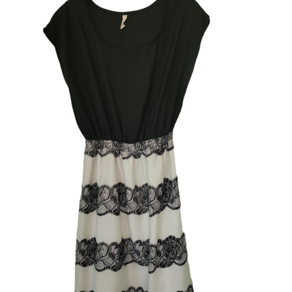 My Beloved Dress Black White Midi Lace Trim Sleeveless Sz Medium - Picture 6 of 6